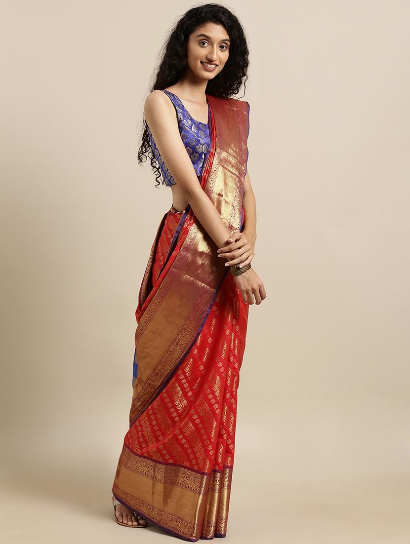 self design kanjivaram saree with blouse - 17140919 - Zoom Image - 1