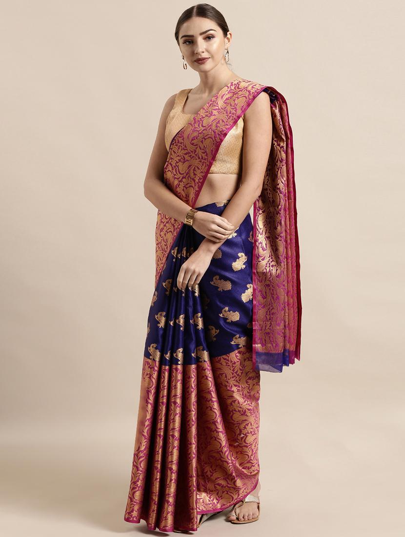 self design kanjivaram saree with blouse - 17140927 - Zoom Image - 1