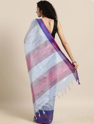 bordered woven saree with blouse - 17140961 - Standard Image - 2