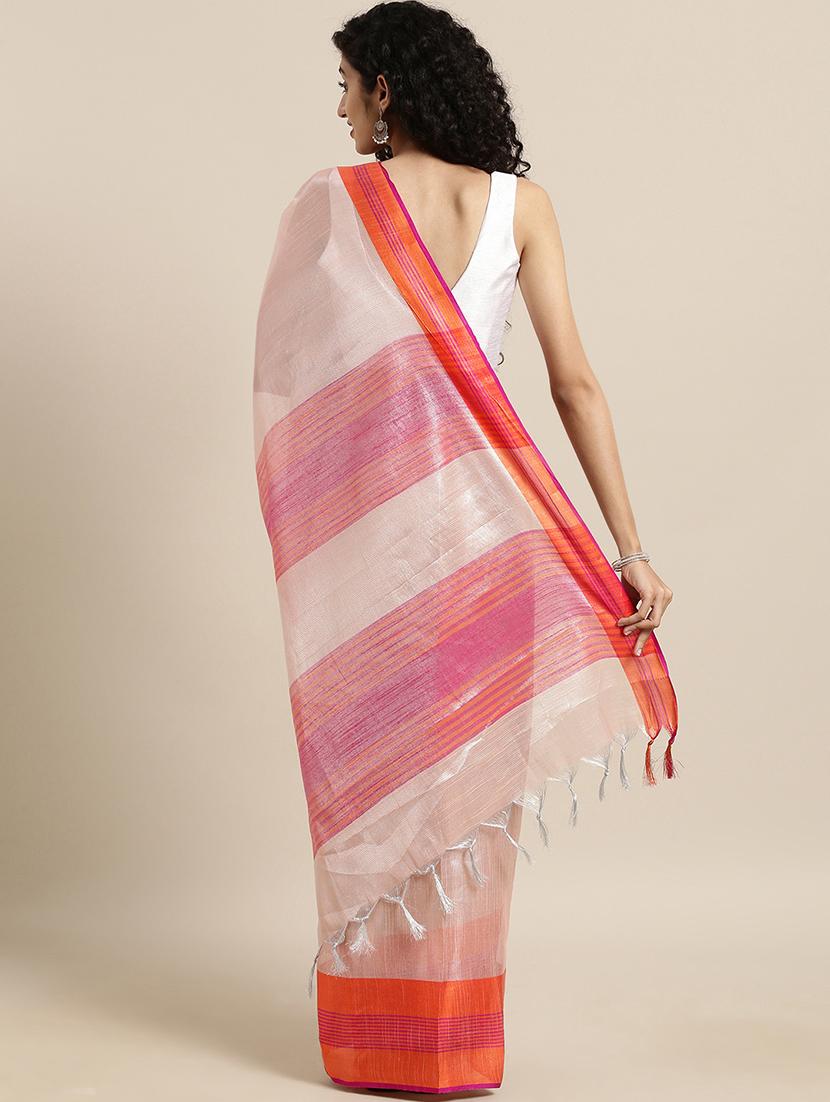 bordered woven saree with blouse - 17140962 - Zoom Image - 2
