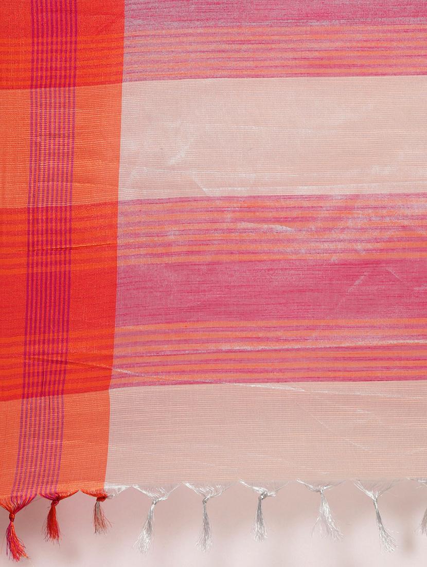 bordered woven saree with blouse - 17140962 - Zoom Image - 6