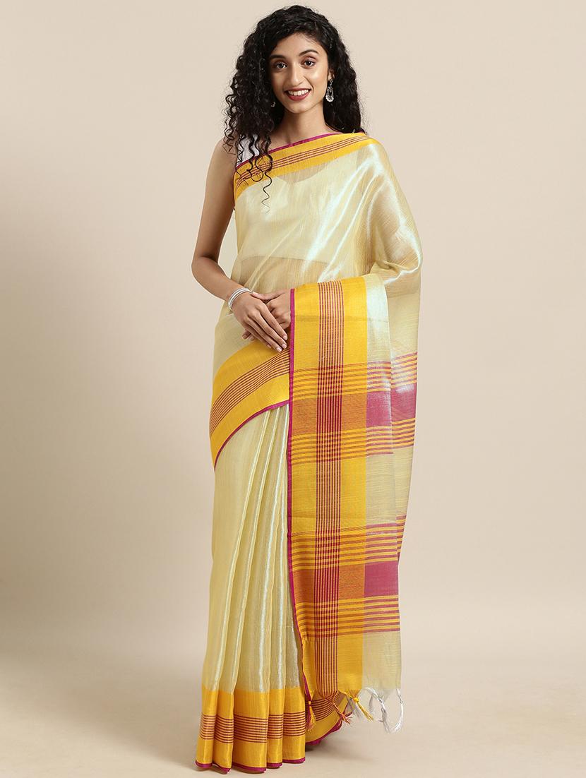 bordered woven saree with blouse - 17140963 - Zoom Image - 1