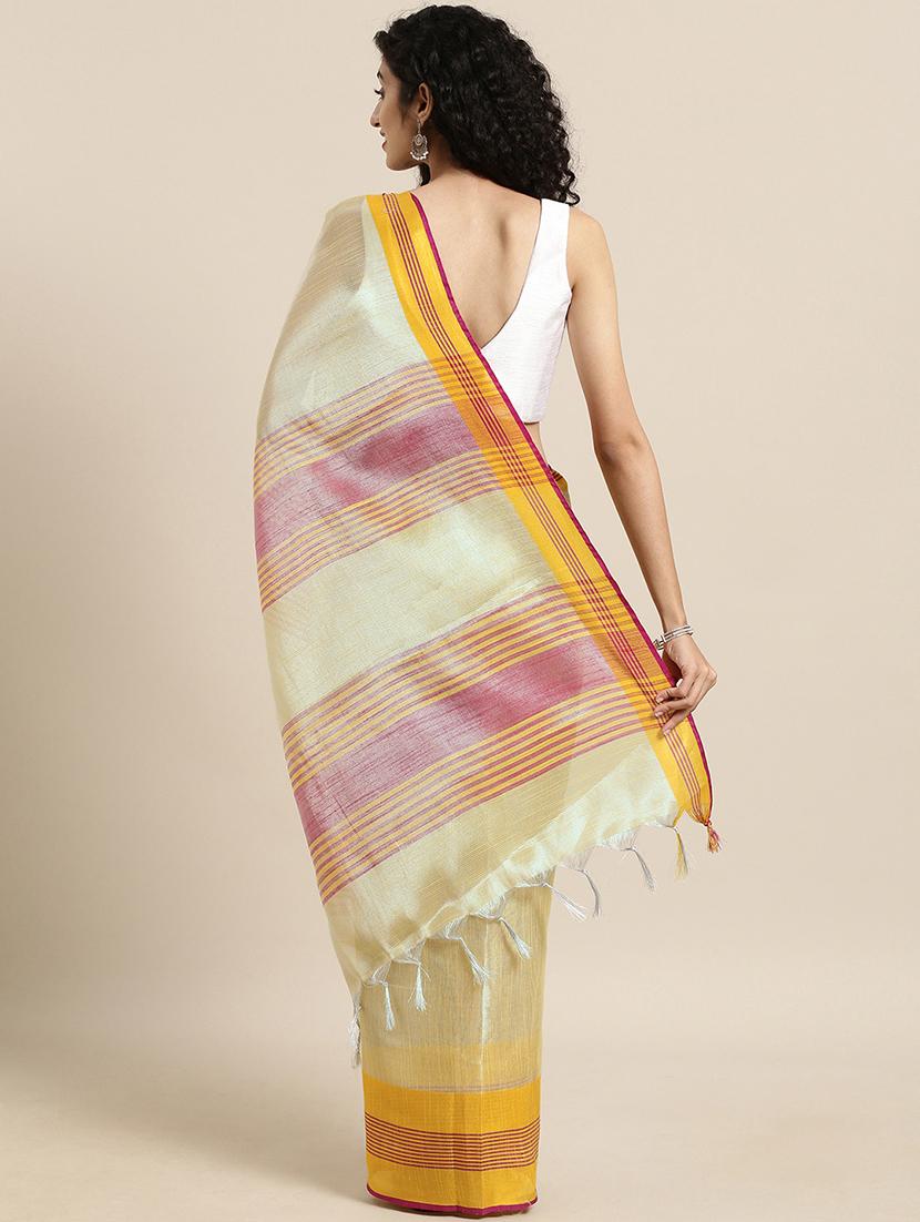 bordered woven saree with blouse - 17140963 - Zoom Image - 2