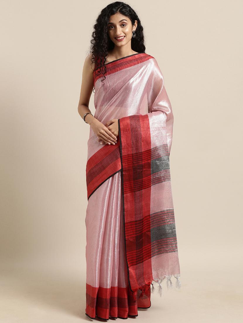 bordered woven saree with blouse - 17140964 - Zoom Image - 1