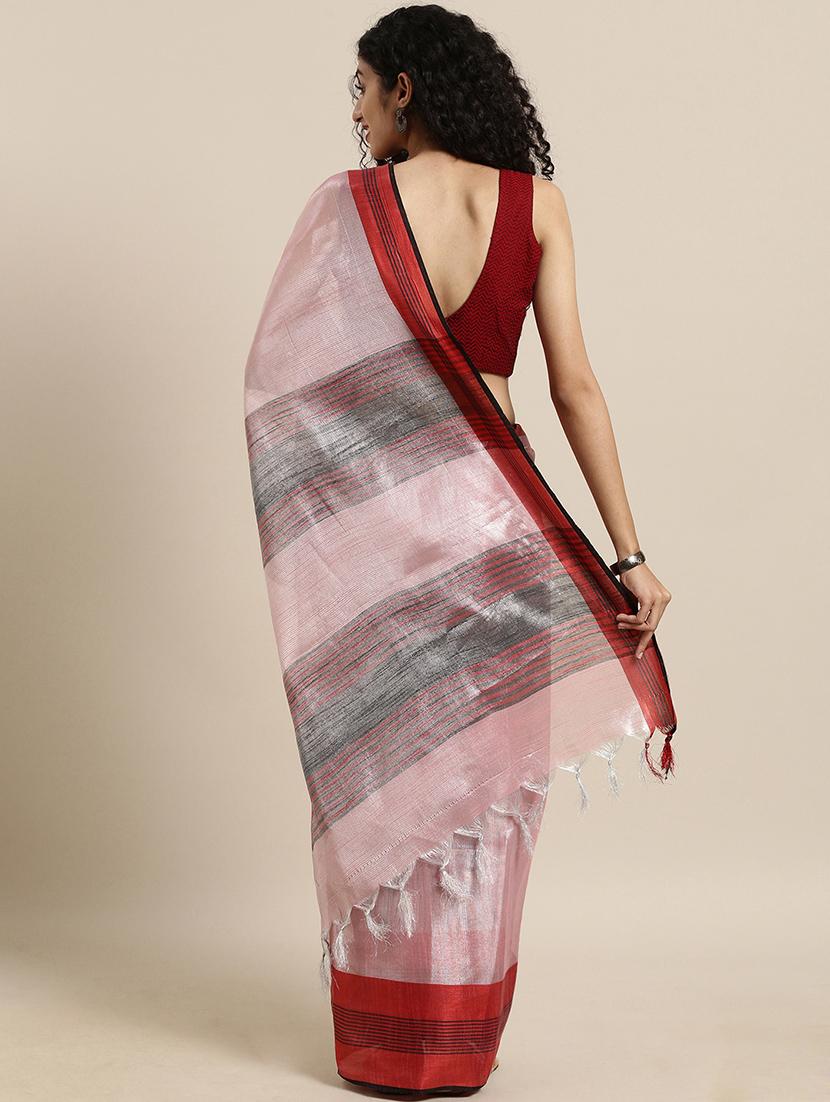 bordered woven saree with blouse - 17140964 - Zoom Image - 2