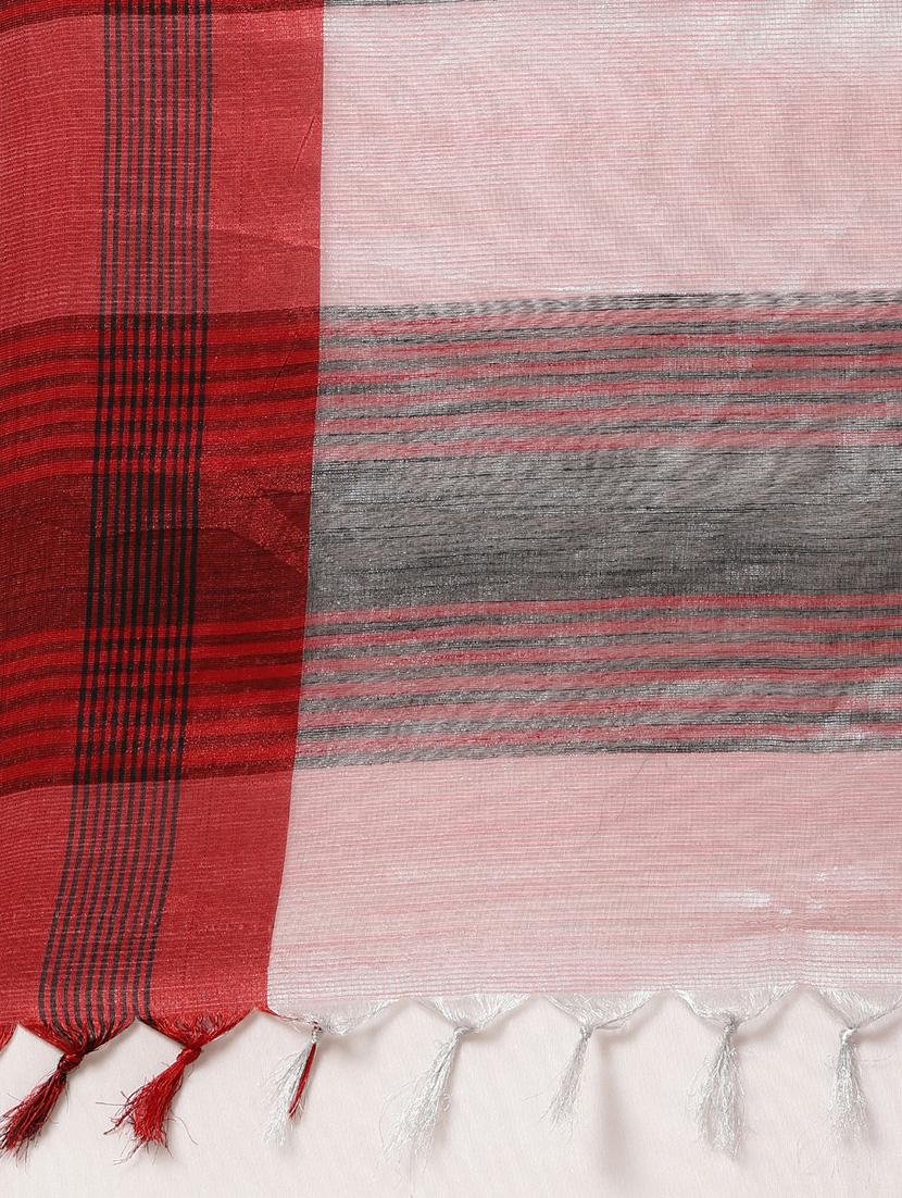 bordered woven saree with blouse - 17140964 - Zoom Image - 5