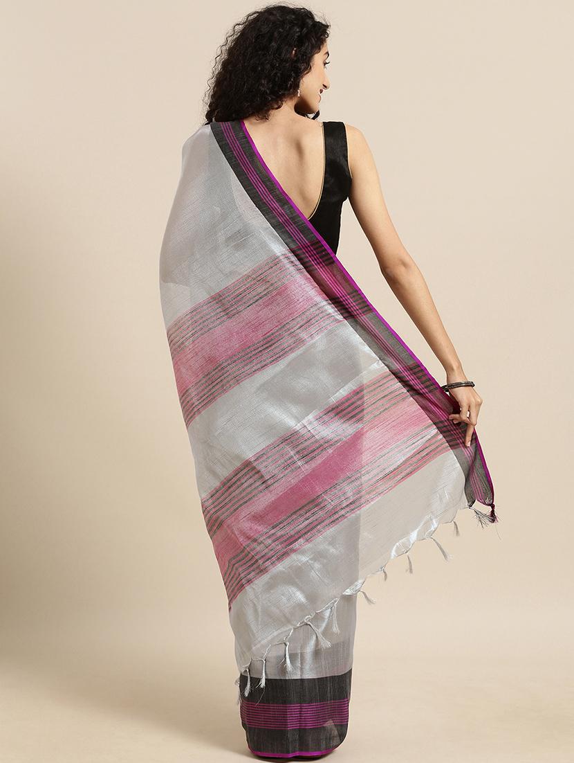 bordered woven saree with blouse - 17140966 - Zoom Image - 2