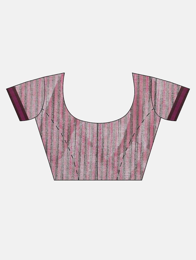 bordered woven saree with blouse - 17140966 - Zoom Image - 4