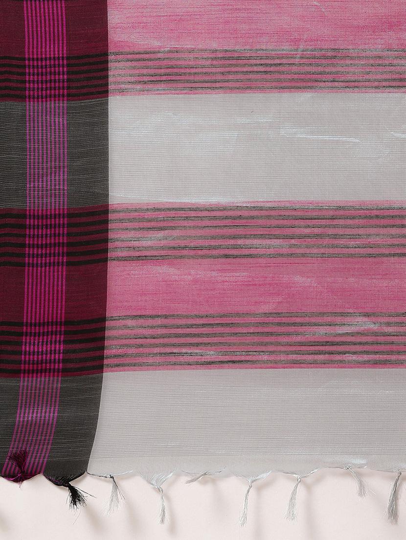 bordered woven saree with blouse - 17140966 - Zoom Image - 5