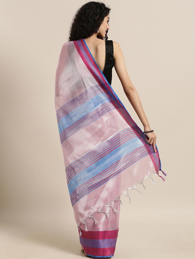 bordered woven saree with blouse - 17140967 - Zoom Image - 2