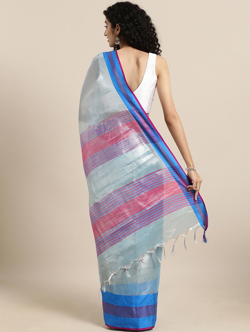 bordered woven saree with blouse - 17140968 - Zoom Image - 2