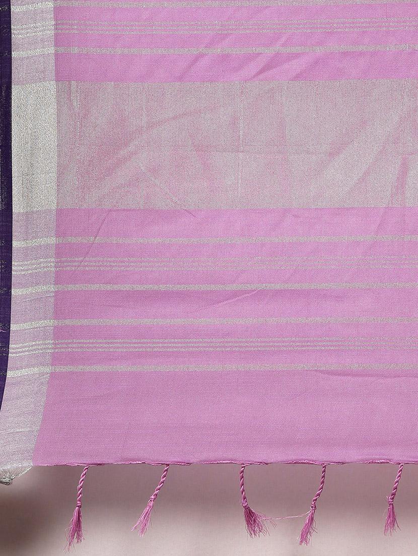 solid woven saree with blouse - 17140974 - Zoom Image - 5