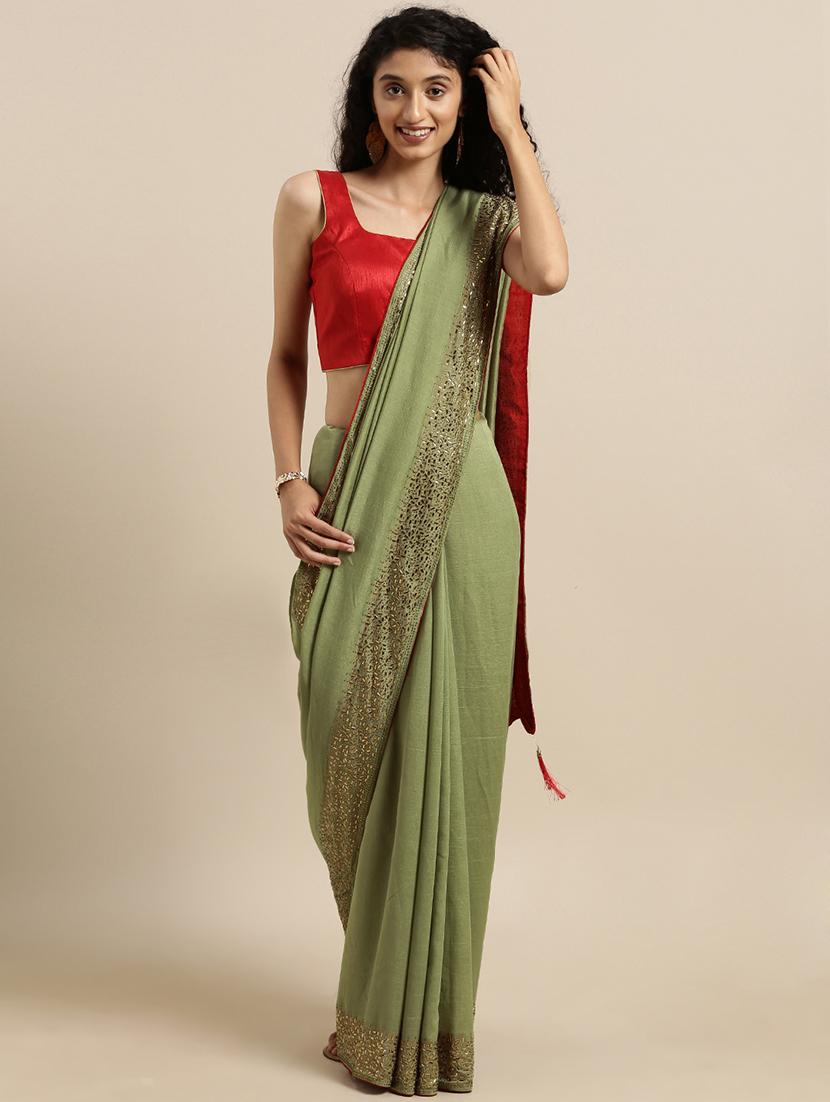 embellished solid saree with blouse - 17140988 - Zoom Image - 1