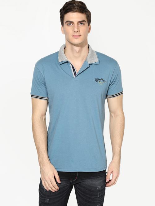 light blue solid collared t-shirt - 17141862 - Standard Image - 1