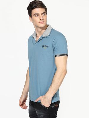 light blue solid collared t-shirt - 17141862 - Standard Image - 2