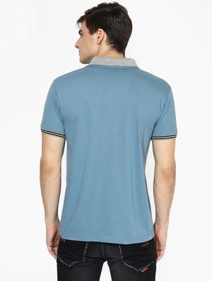 light blue solid collared t-shirt - 17141862 - Standard Image - 3