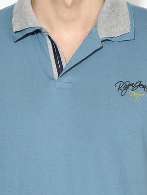 light blue solid collared t-shirt - 17141862 - Standard Image - 4