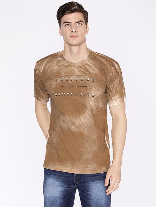 brown typographic chest print t-shirt - 17141868 - Standard Image - 1