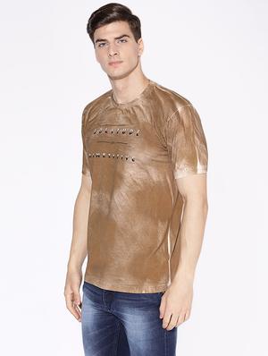 brown typographic chest print t-shirt - 17141868 - Standard Image - 2