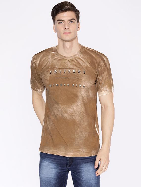 brown typographic chest print t-shirt - 17141868 - Zoom Image - 1
