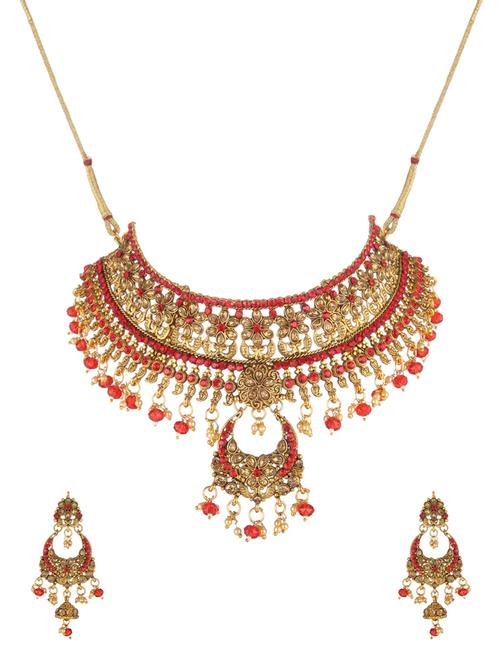 red metal necklaces and earring - 17141988 - Standard Image - 1