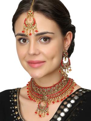 red metal necklaces and earring - 17141988 - Standard Image - 5