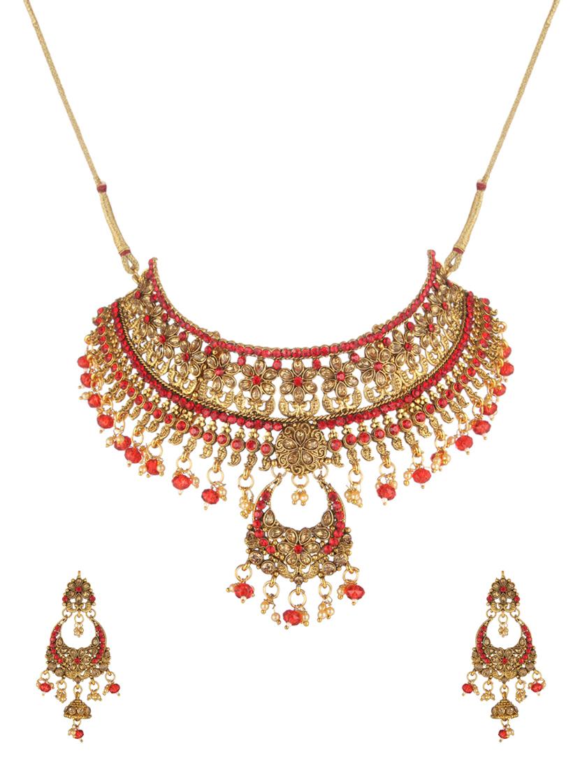 red metal necklaces and earring - 17141988 - Zoom Image - 1
