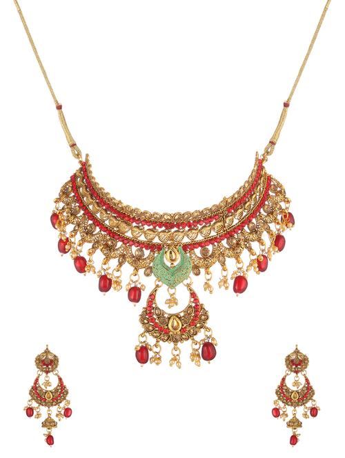 red metal necklaces and earring - 17141990 - Standard Image - 1