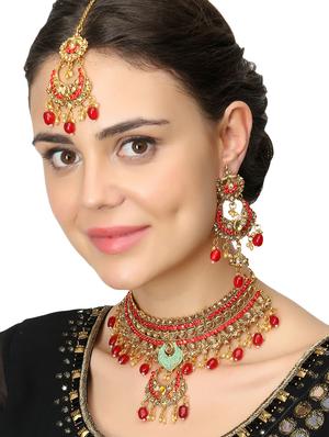 red metal necklaces and earring - 17141990 - Standard Image - 5