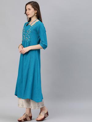 embroidered flared kurta - 17142660 - Standard Image - 2