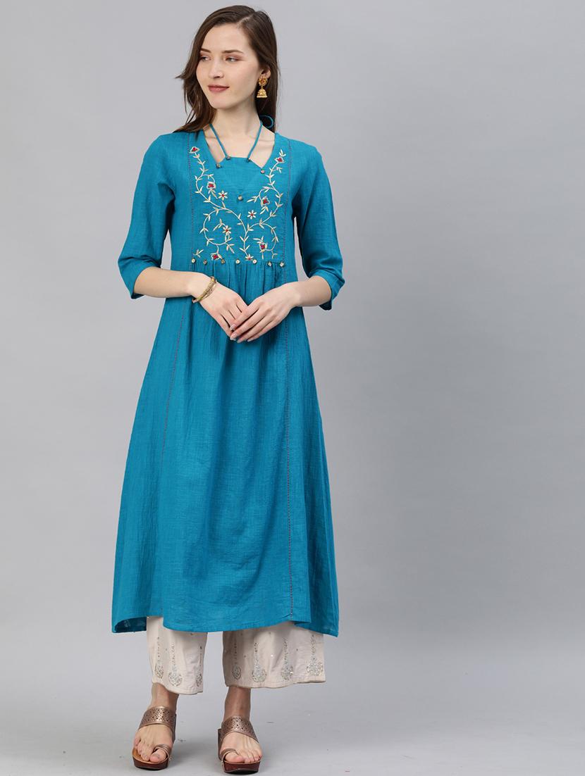 embroidered flared kurta - 17142660 - Zoom Image - 1