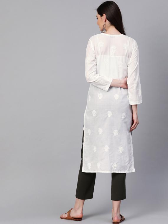 chikankari straight kurta - 17142767 - Zoom Image - 3
