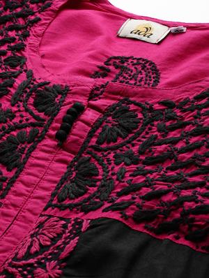 ada hand-embroidered black cotton chikankari straight kurta - 17142770 - Standard Image - 4