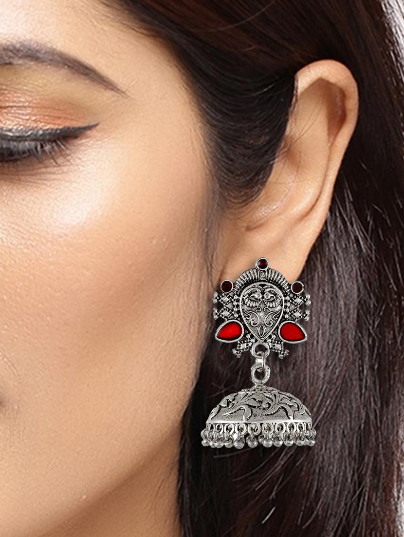 silver tone silver plated jhumka earring - 17143166 - Zoom Image - 3