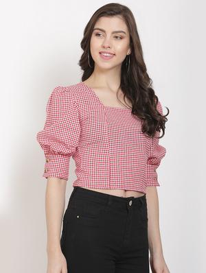 puff sleeves gingham top - 17143616 - Standard Image - 2