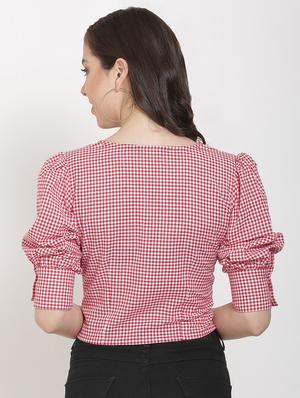 puff sleeves gingham top - 17143616 - Standard Image - 3