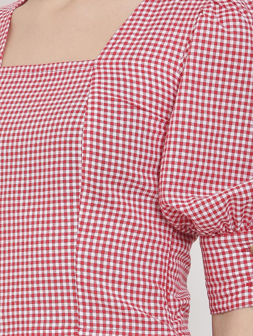 puff sleeves gingham top - 17143616 - Zoom Image - 4