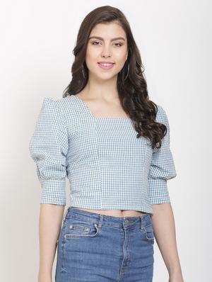 puff sleeves gingham top - 17143617 - Standard Image - 2