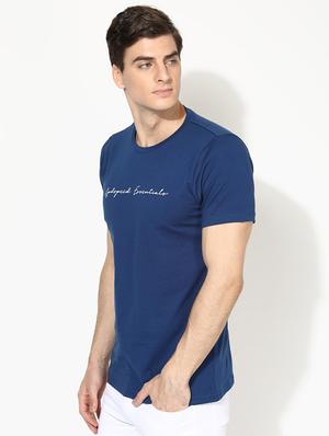 blue typographic chest print t-shirt - 17145369 - Standard Image - 2