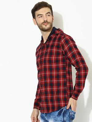red checkered hooded casual shirt - 17145390 - Standard Image - 2