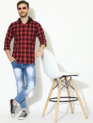 red checkered hooded casual shirt - 17145390 - Standard Image - 4
