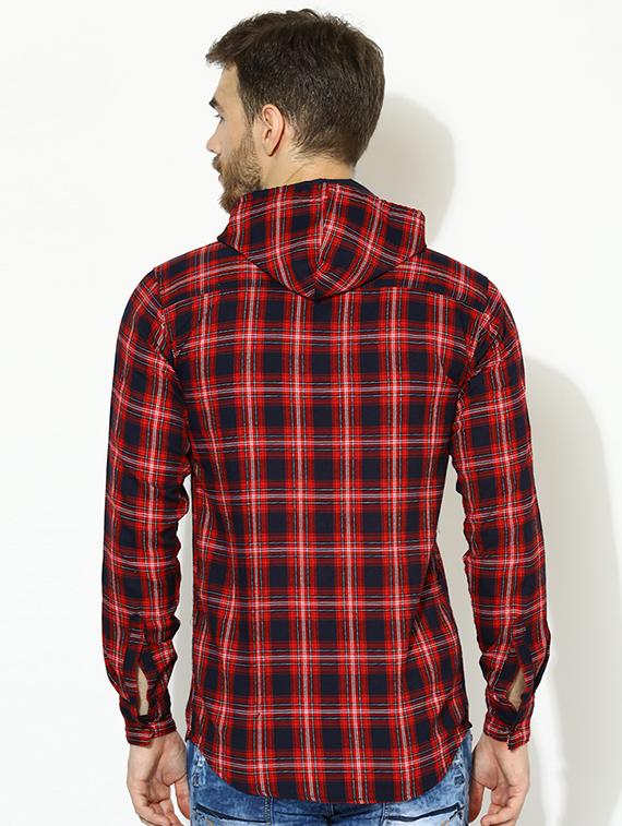 red checkered hooded casual shirt - 17145390 - Zoom Image - 3