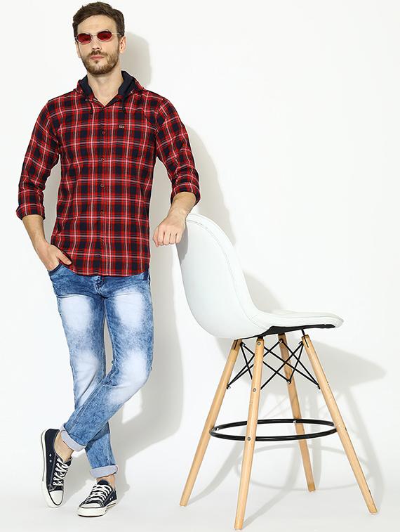 red checkered hooded casual shirt - 17145390 - Zoom Image - 4