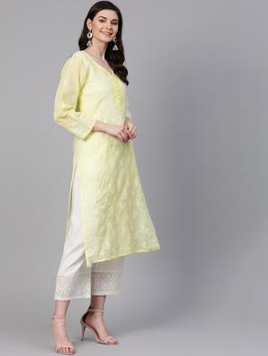 chikan kari straight kurta - 17145511 - Standard Image - 2