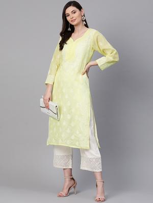 chikan kari straight kurta - 17145511 - Standard Image - 3