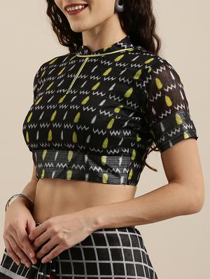 solid checkered saree with blouse - 17145597 - Standard Image - 3