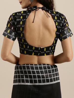 solid checkered saree with blouse - 17145597 - Standard Image - 4