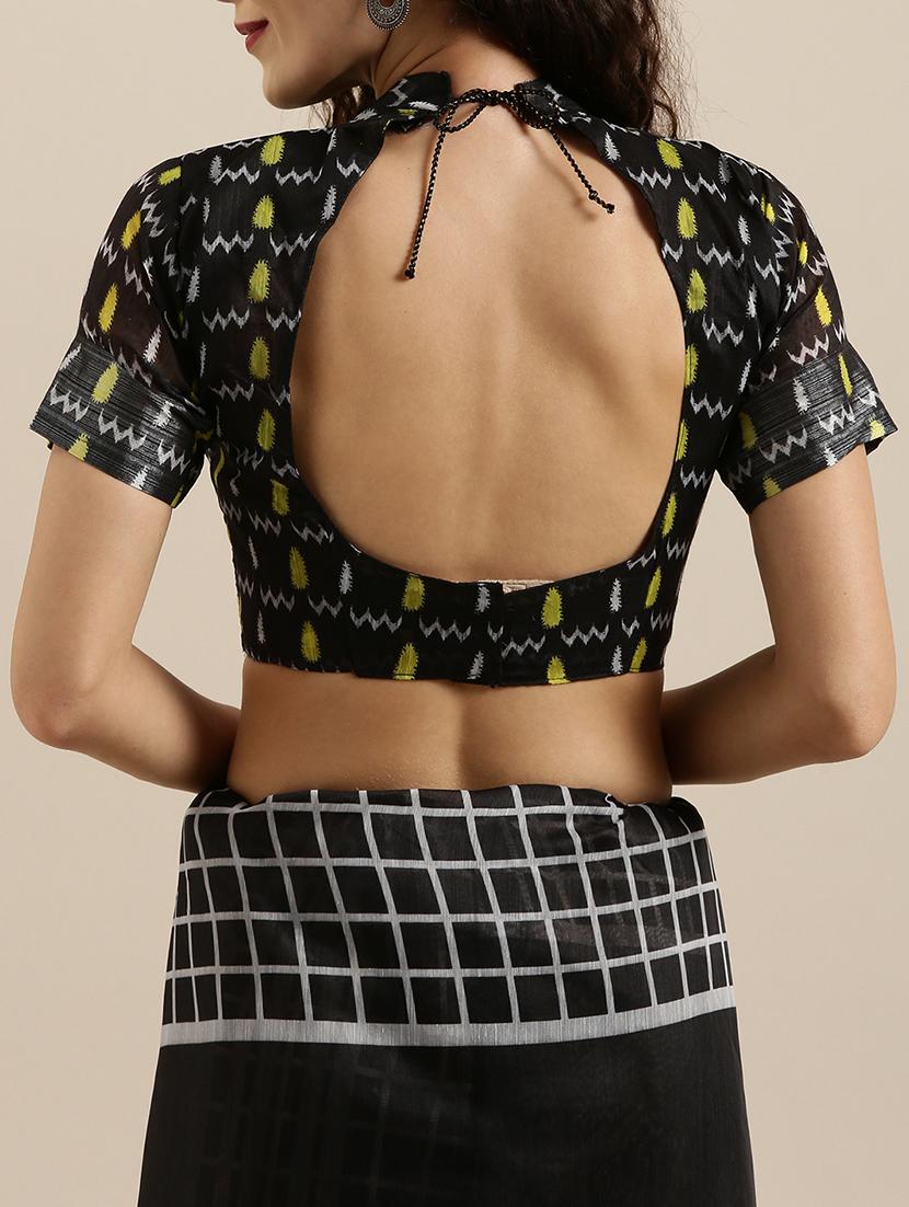 solid checkered saree with blouse - 17145597 - Zoom Image - 4
