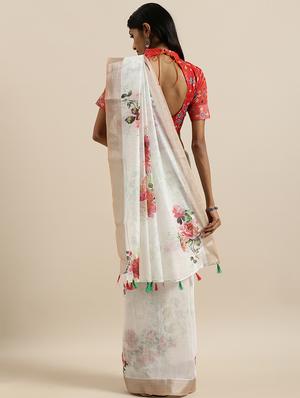 floral printed saree with blouse - 17145598 - Standard Image - 2