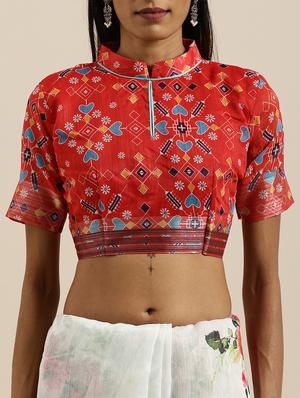 floral printed saree with blouse - 17145598 - Standard Image - 3